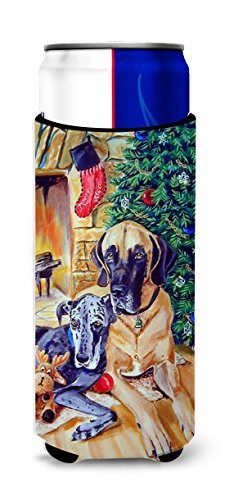 Caroline&#39;s Treasures 7111Muk Fawn And Blue Great Dane Waiting On Christmas Ultra Beverage Insulators For Slim Cans, Slim Can, Multicolor