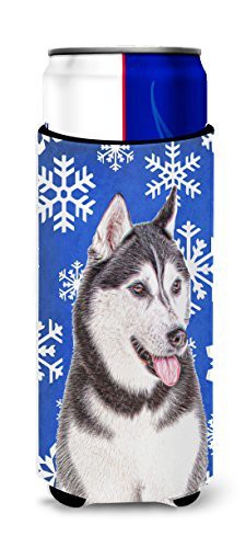 Caroline&#39;s Treasures Kj1175Muk Winter Snowflakes Holiday Alaskan Malamute Ultra Beverage Insulators For Slim Cans, Slim Can, Multicolor