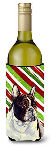 Caroline&#39;s Treasures Lh9247Literk French Bulldog Candy Cane Holiday Christmas Wine Bottle Beverage Insulator Beverage Insulator Hugger, Wine Bottle, Multicolor