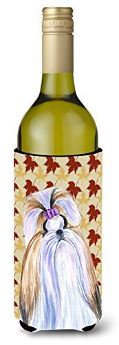 Caroline&#39;s Treasures Ss4391Literk Shih Tzu Fall Leaves Portrait Wine Bottle Beverage Insulator Beverage Insulator Hugger, Wine Bottle, Multicolor