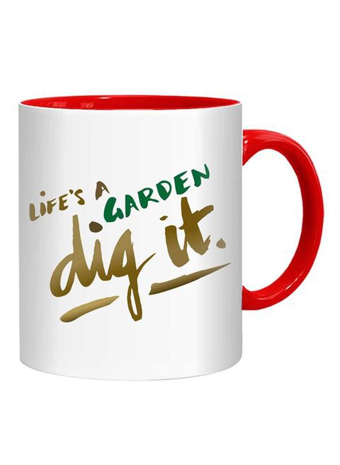 FMstyles Life&#39;s A Garden Dig It Mug White/Red/Yellow 10 cm