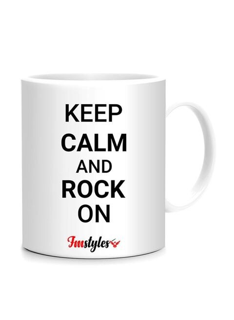 كوب بطبعة Keep Calm And Rock On دبل الجانب من FMstyles أبيض/أسود 10 سم