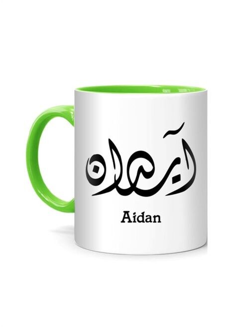 FMstyles Arabic Calligraphy Name Aidan Printed Mug White/Green 10 cm