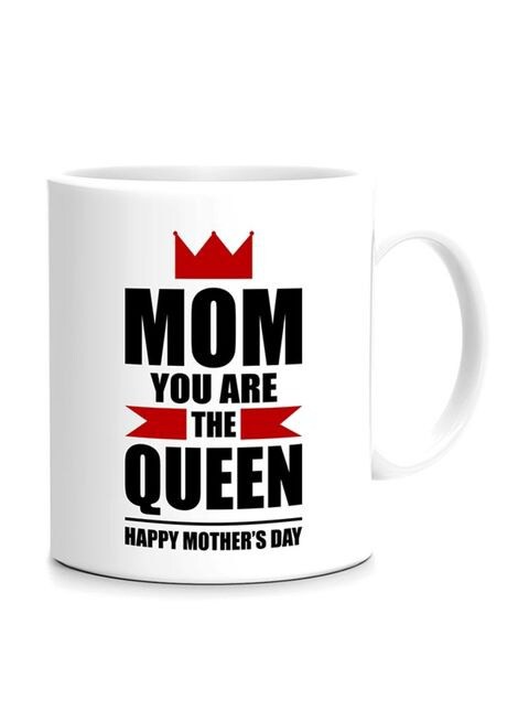 كوب بطبعة Mom You Are The Queen (Happy Mother's Day) من FMstyles ، أبيض/أحمر/أسود 10 سم