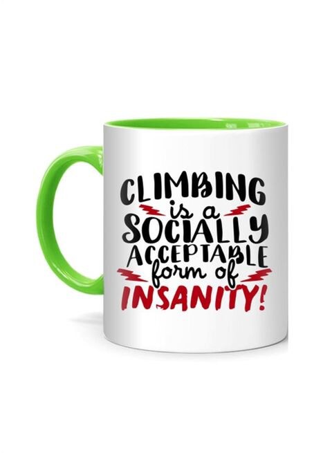 FMstyles Climbing Is A Socially Acceptable Form Of Insanity Printed Mug White/Green 10 cm