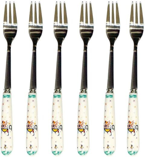 LIHAN top quality Creative Tableware EID MUBARAK 6 Pieces Polish dessert forks with Ceramic Handle,classic Stainless Steel&nbsp;Ramadan Style Head forks for dessert, salad,fruit and sweet