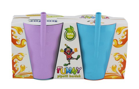 Q-Lux Cup With Straw, Plastic Cup with Built in Straw for Kids, Pack of 2