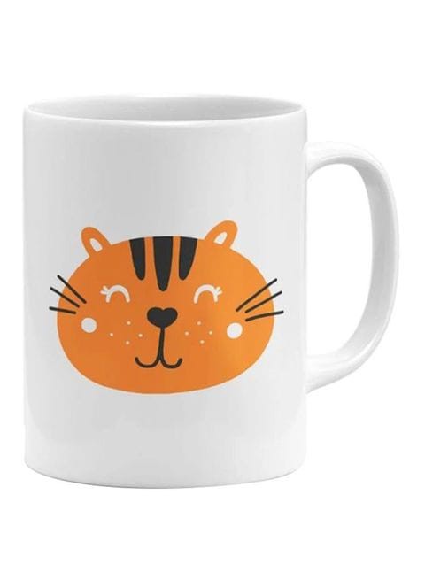 Generic Cute Cat Face Printed Mug White/Orange/Black 11Ounce