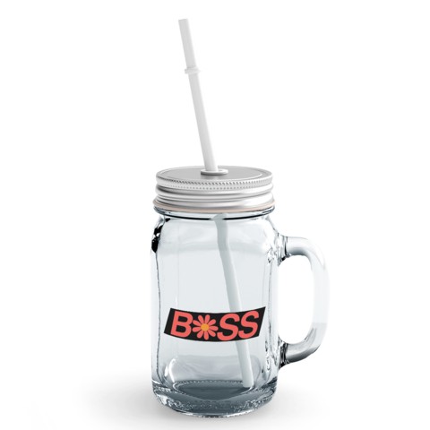 Loud Universe - Clear Mason Jar Boss Floral Glass Jar With Straws Gift For Boss Office