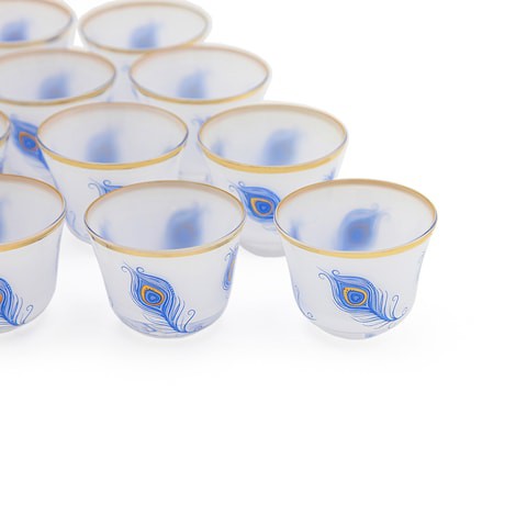 Al Hoora 12 Pieces Cawa Cup Set Gold/Blue Floral Design