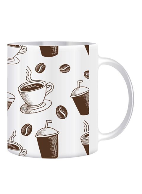 Giftex Cup And Coffee Beans Print Mug White/Brown 11Ounce