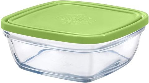 Duralex Lys Square Container Stackable Bowl With Green Lid