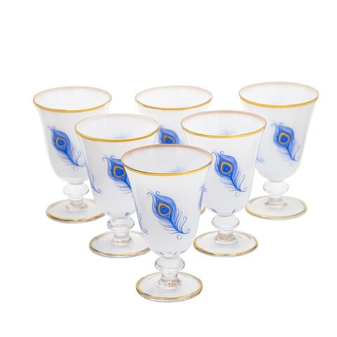 Al Hoora 6Pieces Set Of Juice Glass Gold/Blue Floral Design