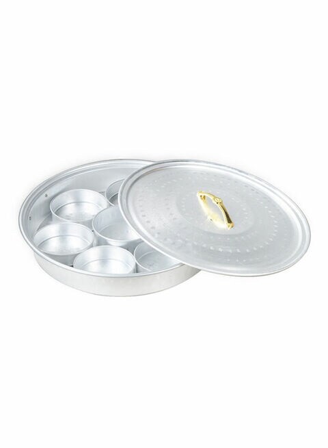 Ayda Breakfast Serving Tray With 7 Serving Plates And Lid Silver 15Inch