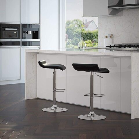 Nar 2Pcs Adjustable Swivel Barstools, Pu Leather With Chrome Base, Pub Counter Chair (B-Black, 60~80Cm)