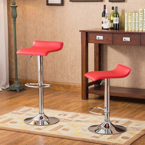 Nar 2Pcs Adjustable Swivel Barstools, Pu Leather With Chrome Base, Pub Counter Chair (B-Red, 60~80Cm)