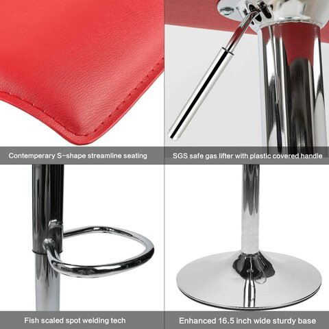 Suio Bar Stool Genuine Leather 360 Deg, Swivel Gas Lift Counter Modern European Style Exterior Adjustable Household European Postmodern Style High Bar Stools (Red)