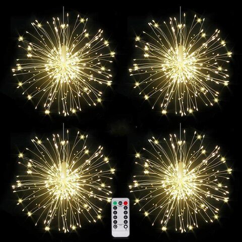 Bcga 4 Packs Firework Lights Copper Wire LED Lights, 8 Modes Dimmable String Fairy Lights With Remote Control, Waterproof Hanging Starburst Lights For Parties, Home, Christmas Outdoor Decoration