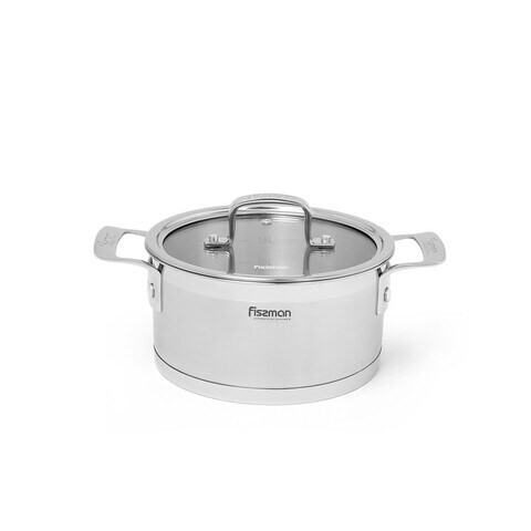 Fissman FOBUS StockPot 18x9cm22L with Glass Lid Stainless Steel Silver