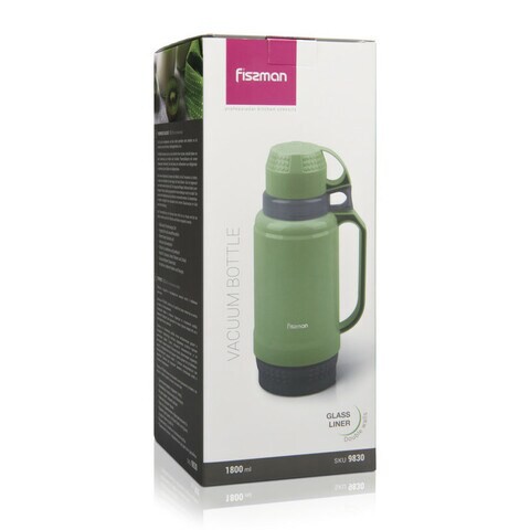 Fissman Vacuum Bottle 1800ml, Green Color (Plastic Frame With Glass Liner)