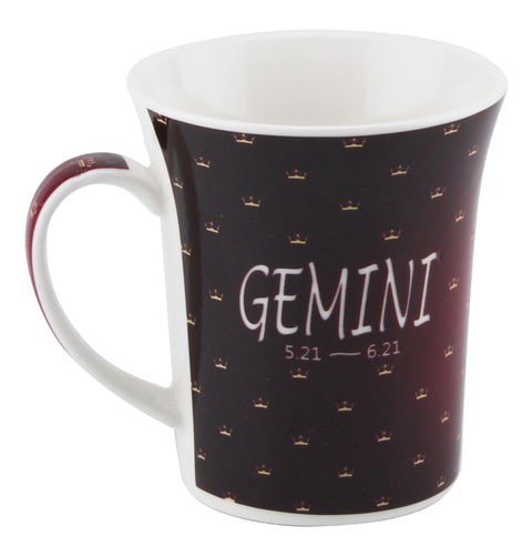 SHALLOW PORCELAIN ZODIAC SIGN PRINTED TEA/COFFEE MUG, RED, 550 G, BD-MUG-GEM