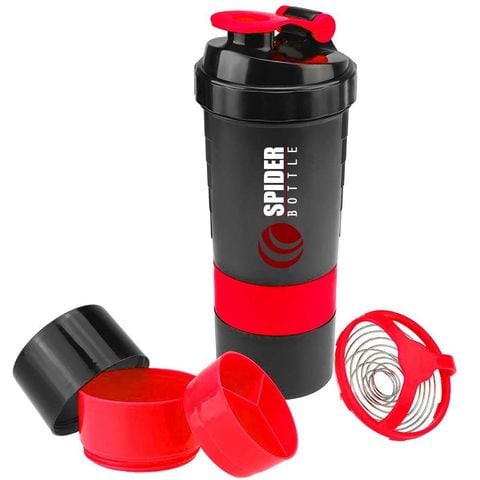 N.U.W.A 500 Ml Protein Shaker Bottle With 3-Layer Twist And Lock Storage, 100% Bpa-Free Leak Proof Fitness Sports Nutrition Supplements Non-Slip Mix Shake Bottle