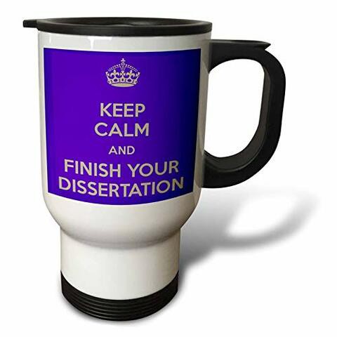 3dRose Keep Calm and Finish Your Dissertation Purple Stainless Steel Travel Mug, 14 oz, White