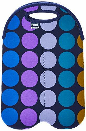 BUILT NY 2-Bottle Neoprene Wine/Water Bottle Tote, Plum Dot