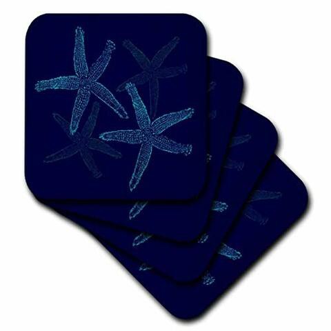 3dRose cst_47824_1 Navy N Aqua Starfish-Soft Coasters, Set of 4