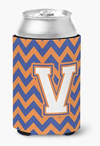 Caroline&#39;s Treasures Cj1060-Vcc Letter V Chevron Blue And Orange #3 Can Or Bottle Hugger, Can Hugger, Multicolor