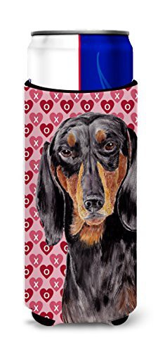 Caroline&#39;s Treasures Sc9276Muk Dachshund Black Tan Hearts Love Valentine&#39;s Day Ultra Beverage Insulators For Slim Cans, Slim Can, Multicolor