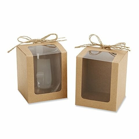 Kate Aspen Kraft Style Display Gift Boxes for Stemless Wine Glass, Wedding/Party Favors, 9-Ounce, Set of 12