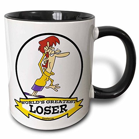 3Drose Funny Worlds Greatest Loser Lady Cartoon Two Tone Mug, 11 Oz, Black/White