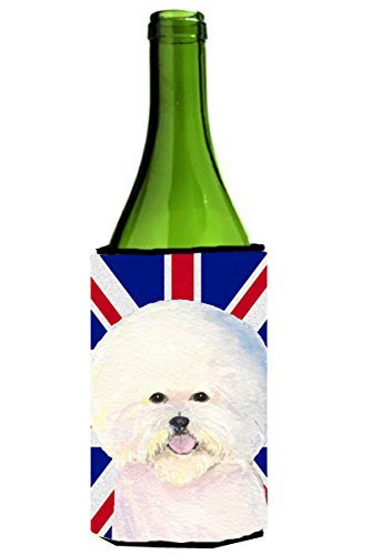 Caroline&#39;s Treasures Ss4968Literk Bichon Frise With English Union Jack British Flag Wine Bottle Beverage Insulator Hugger, Wine Bottle, Multicolor