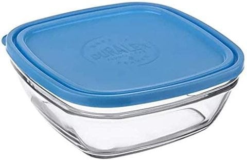 Duralex Lys Square Container Stackable Bowl With Blue Lid