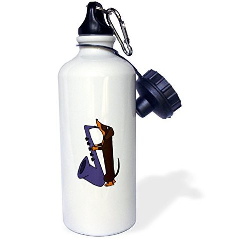 3Drose Funny Dachshund Dog Playing Saxophone-Sports Water Bottle, 21Oz , 21 Oz, Multicolored