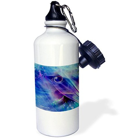 3DroseKeeping Watch Abstract Bird Art Blue&quot; Sports Water Bottle, 21 Oz, White