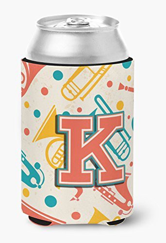 Caroline&#39;s Treasures Letter K Retro Teal Orange Musical Instruments Initial Can Or Bottle Hugger