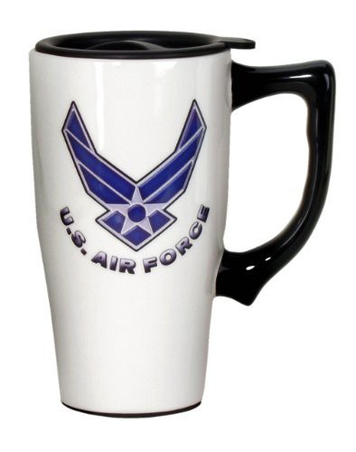 Spoontiques Air Force Ceramic Travel Mug, 18 Oz, White