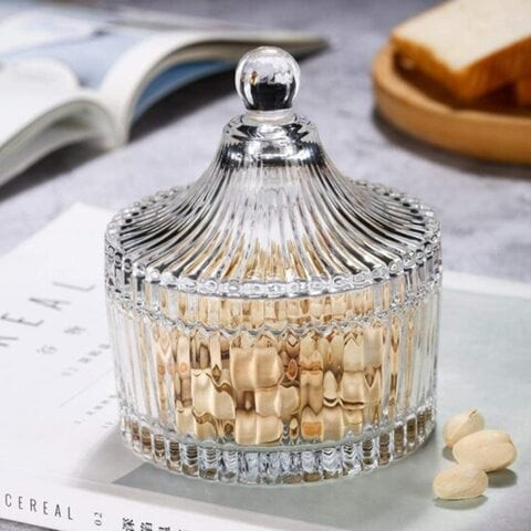 FUFU Tent Shaped Crystal Glass Candy Dish with Lid Candy Box Sugar Bowl Cookie Jar Biscuit Barrel Candy Buffet Storage Container for Home Office Desk...