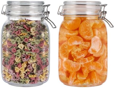 FUFU 2pcs Glass Food Storage Jars 1.5L Clear Kitchen Canister With Airtight Lids for Coffee Bean Loose Leaf Tea Sugar Cookies Dry Fruit Nuts Candy