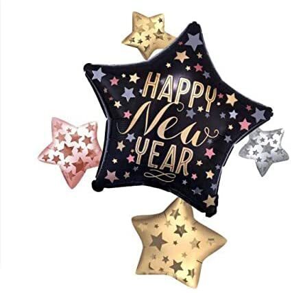 Party Time 1pc 30&quot; Connected Stars Balloon Happy New Year Foil Balloon For New Year&#39;s Eve Party, Happy New Year Decoration - Multicolor