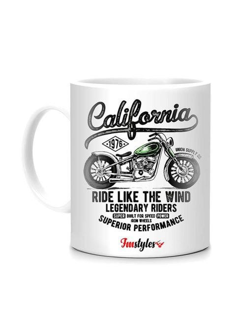 FMstyles Ride Like The Wind Vintage Printed Mug White/Black 10 cm