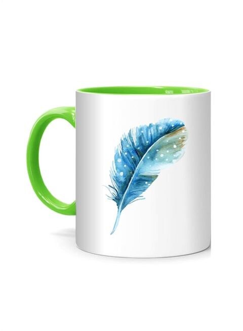 FMstyles Feather Design Printed Mug White/Green 10 cm