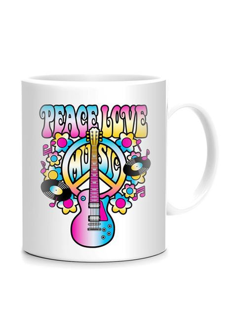 FMstyles Peace Love Music Printed Mug White 10 cm