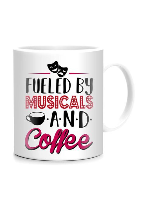 FMstyles Fueled By Musicals And Coffee Printed Mug White/Pink/Black 10 cm