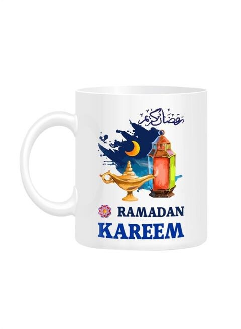 كوب بطبعة رمضان كريم بتصميم ملون من FMstyles - ابيض 10 سم