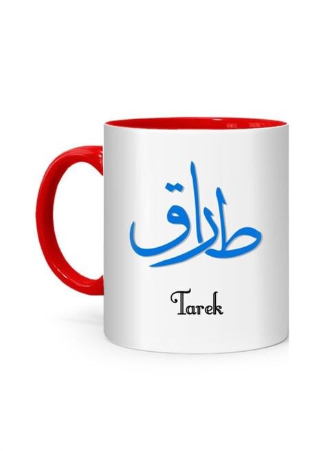 FMstyles Arabic Calligraphy Name Tarek Printed Mug White/Red 10 cm