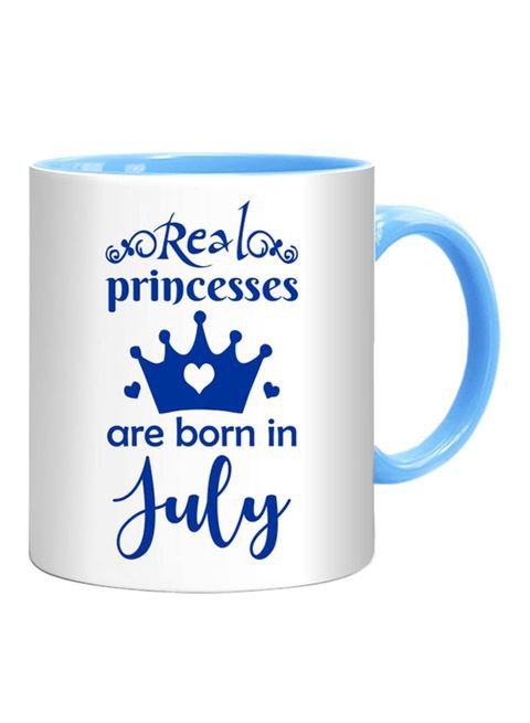 كوب بطبعة (Real Princess Are Born In July) ، أزرق/أبيض