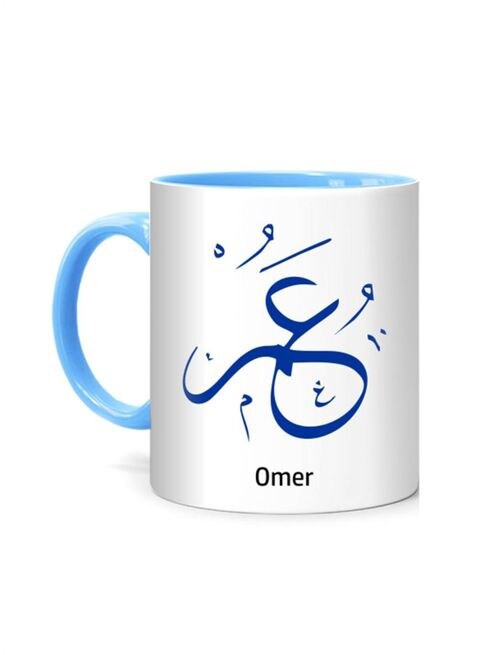 FMstyles Arabic Calligraphy Name Omer Printed Mug White/Blue 10 cm